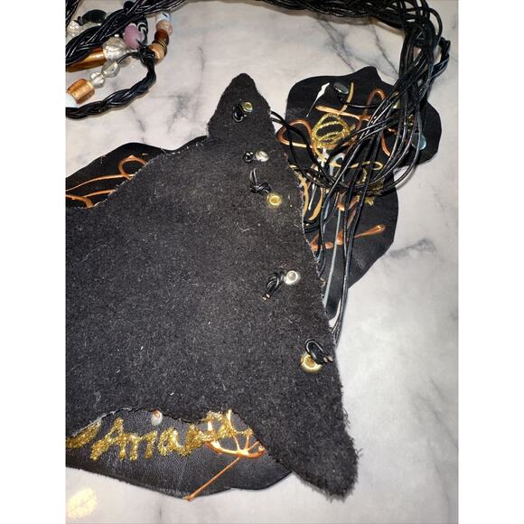 NEW Handmade GENUINE ITALIAN LEATHER Belt Sash Black Gold Silver Beaded OSFA - Picture 6 of 8